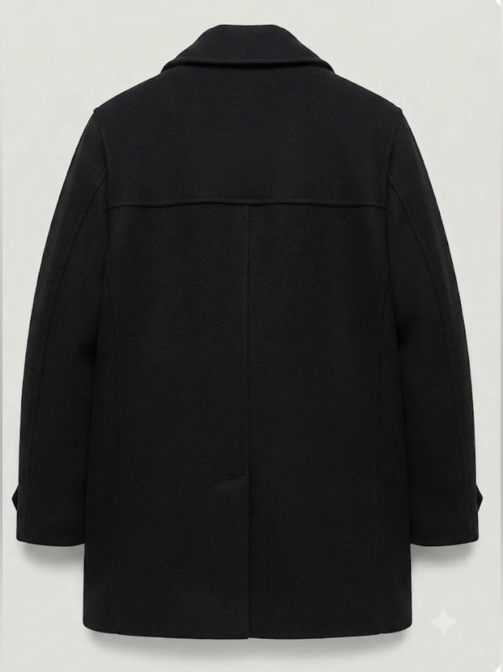 Men's Navy Wool Pea Coat with Zip-Front Layer